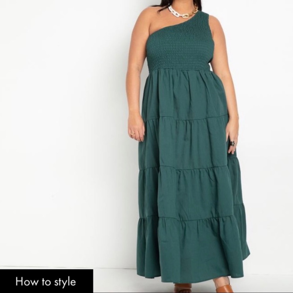 One-Shoulder Tiered Maxi Dress - Dark Teal